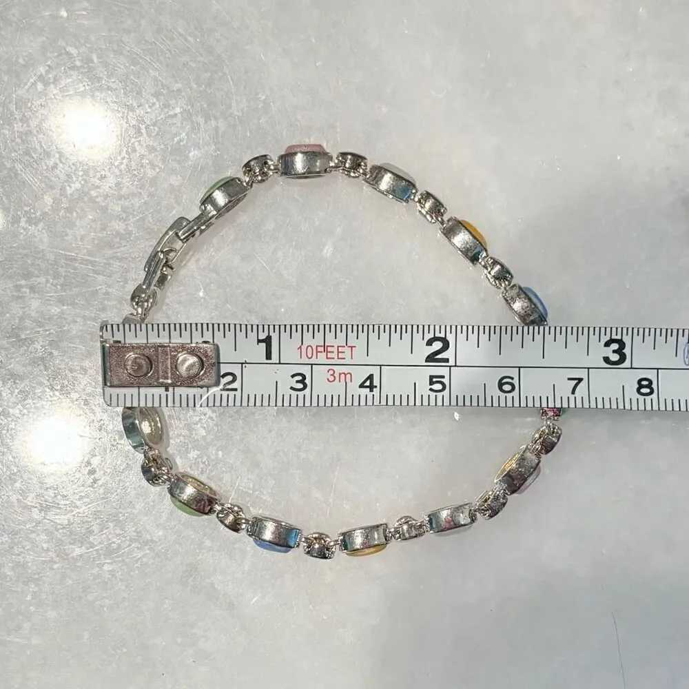 NWT Premier Designs Oval Cats Eye Glass Cabochons Parfait Bracelet Multicolor OS